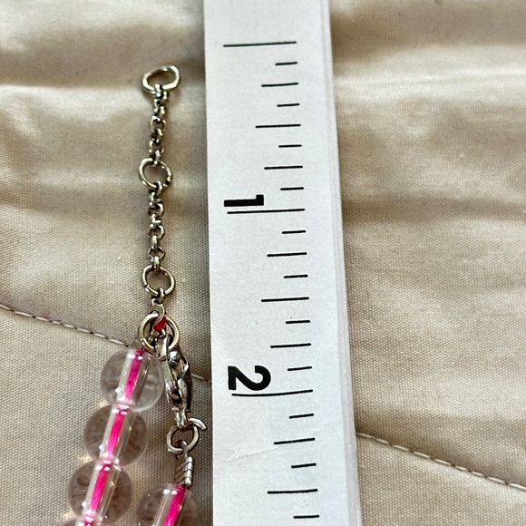 Graduating clear glass bead necklace strung on hot pink string. Lobster clasp - Picture 8 of 13